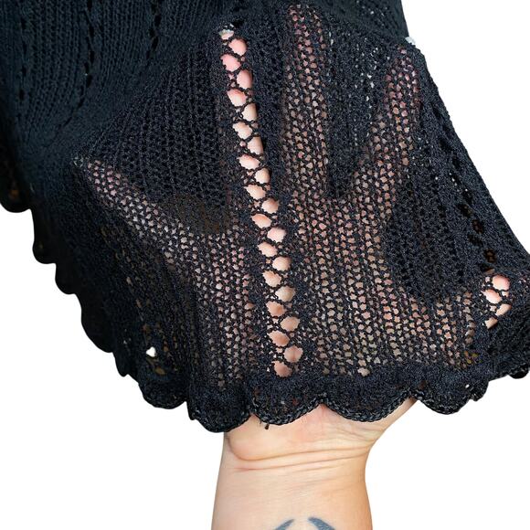 Vtg 60s Nina Spain Black Gothic Lolita Crochet Collared Knit Midi Dress SZ M/L - Picture 5 of 11